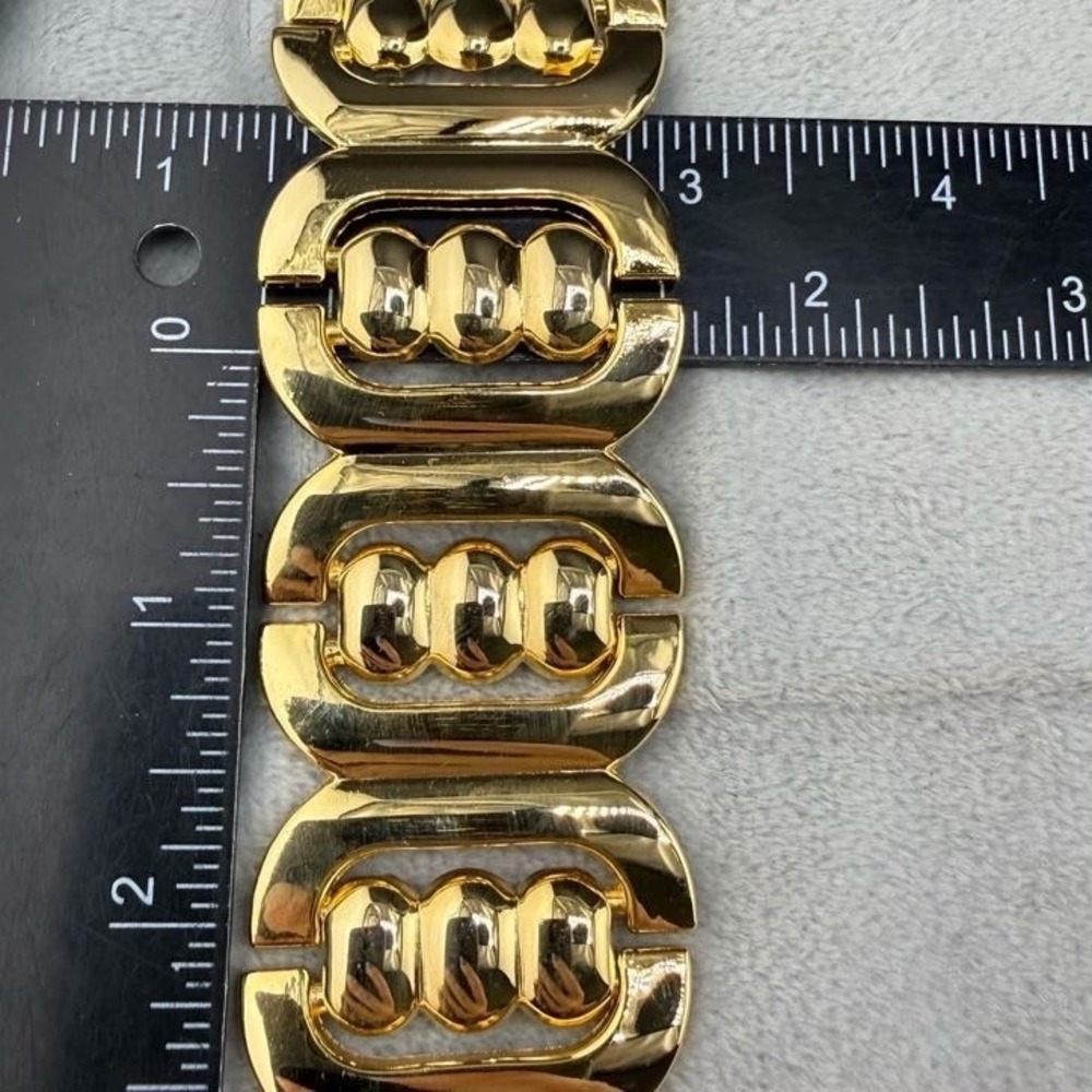 Vintage Chunky Bracelet Gold Tone Link Wide  90s 7" - Picture 9 of 10